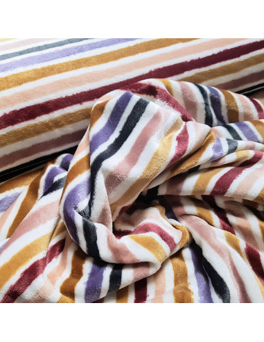 Tissu, Polaire Doudou Imprimée Rayures, Rose Poudré, Laize 150 cm, 100% Polyester