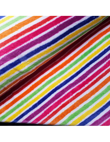 Tissu, Polaire Doudou Imprimée, Rayures Arc-en-ciel, Laize 150 cm, 100% Polyester 250g/m²