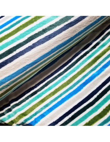 Tissu, Polaire Doudou Imprimée Rayures, Bleues et Vertes, Laize 150 cm, 100% Polyester 250g/m²