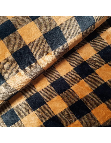 Polaire doudou imprimée, carreaux caramel