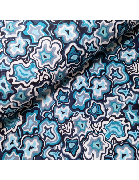 Tissu, Sweat Imprimé Cristaux, Turquoises, Laize 150 cm, Coton Polyester Élasthanne Envers Polaire