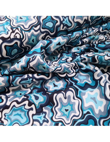 Tissu, Sweat Imprimé Cristaux, Turquoises, Laize 150 cm, Coton Polyester Élasthanne Envers Polaire