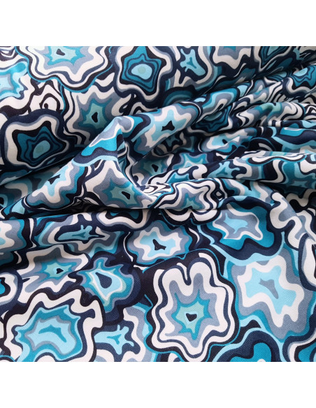 Tissu, Sweat Imprimé Cristaux, Turquoises, Laize 150 cm, Coton Polyester Élasthanne Envers Polaire