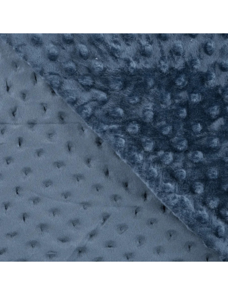 Tissu, Polaire Minky Pois Reliefs, Bleu Jeans, Laize 150 cm, 100% Polyester 255g/m²