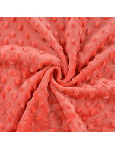 Tissu, Polaire Minky Pois Reliefs, Pêche, Laize 150 cm, 100% Polyester 255g/m²