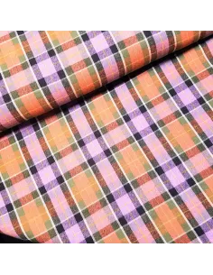 Tissu, Tartan Écossais, Violet Prune et Rose Fushia, Laize 145 cm, Polyester et Coton
