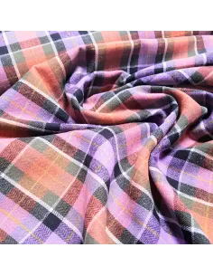 Tissu, Tartan Écossais, Violet Prune et Rose Fushia, Laize 145 cm, Polyester et Coton 2