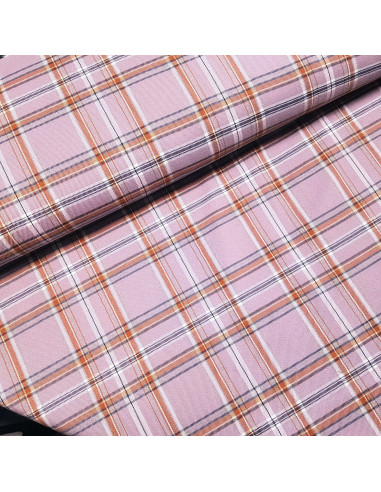 Tissu, Tartan Écossais Chic, Mauve et Terra Cotta, Laize 145 cm, Polyester Viscose Spandex 324g/ml
