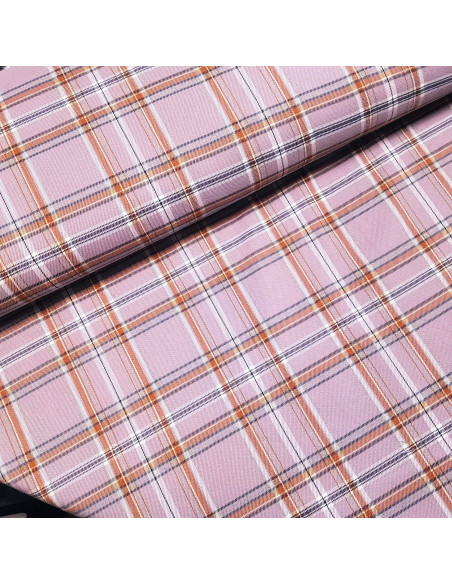 Tissu, Tartan Écossais Chic, Mauve et Terra Cotta, Laize 145 cm, Polyester Viscose Spandex 324g/ml
