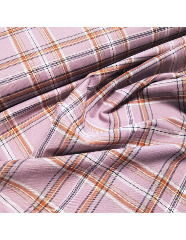 Tissu, Tartan Écossais Chic, Mauve et Terra Cotta, Laize 145 cm, Polyester Viscose Spandex 324g/ml