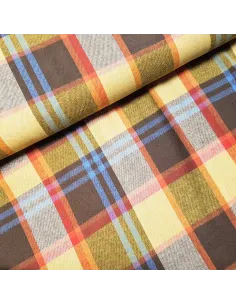 Tissu, Tartan Écossais Classique, Jaune Vif, Rouge Carmin et Noir, Laize 145 cm, Polyester et Coton 218g/m²