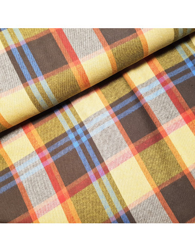 Tissu, Tartan Écossais Classique, Jaune Vif, Rouge Carmin et Noir, Laize 145 cm, Polyester et Coton 218g/m²