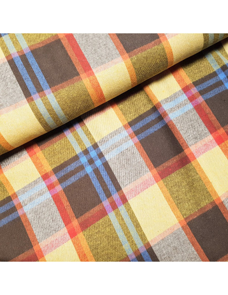 Tissu, Tartan Écossais Classique, Jaune Vif, Rouge Carmin et Noir, Laize 145 cm, Polyester et Coton 218g/m²