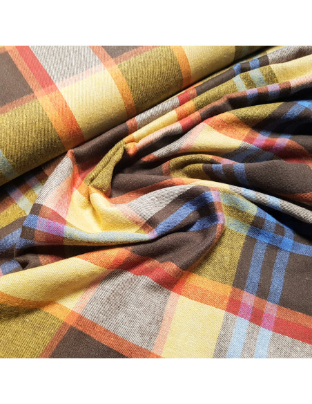 Tissu, Tartan Écossais Classique, Jaune Vif, Rouge Carmin et Noir, Laize 145 cm, Polyester et Coton 218g/m²