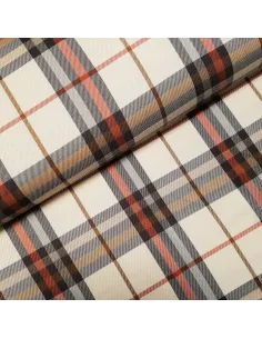 Tissu, Tartan Écossais, Écru Doux et Terra Cotta Chaleureux, Laize 145 cm, Viscose Polyester Spandex 324g/ml