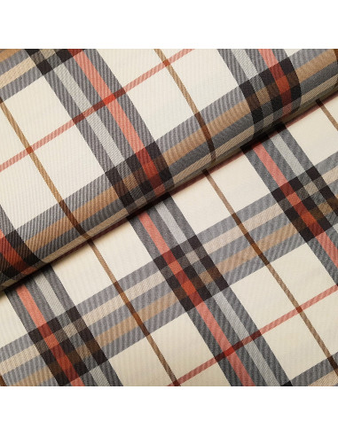 Tissu, Tartan Écossais, Écru Doux et Terra Cotta Chaleureux, Laize 145 cm, Viscose Polyester Spandex 324g/ml