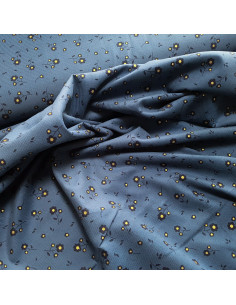 Velours milleraies, fleurs cœurs dorés, bleu jeans 2