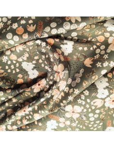 Popeline de coton, fleurs, kaki 2