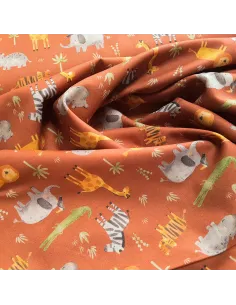 Tissu, Popeline de Coton Animaux de la Jungle, Terra Cotta, Laize 140 cm, 100% Coton 161g/ml 2