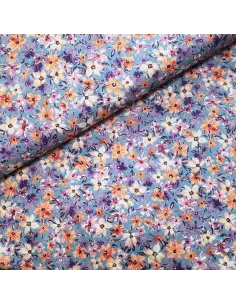 Tissu, Popeline de Coton Fleurie, Violet, Laize 140 cm, 100% Coton 161g/m²