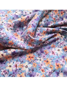 Tissu, Popeline de Coton Fleurie, Violet, Laize 140 cm, 100% Coton 161g/m² 2
