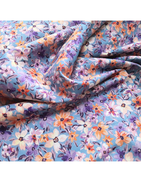Tissu, Popeline de Coton Fleurie, Violet, Laize 140 cm, 100% Coton 161g/m²