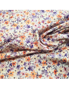 Popeline de coton, fleurs, orange 2