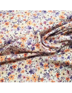 Tissu, Popeline de Coton Fleurie, Orange, Laize 140 cm, 100% Coton 161g/m² 2