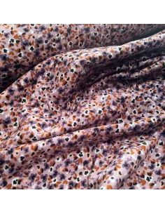 Tissu, French Terry gratté Petites Fleurs, Fond Mauve, Laize 150 cm, Coton Stretch Oeko-Tex 2