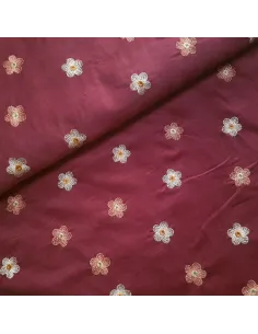 Tissu, Velours Milleraies Fleuri, Prune, Fleurs Roses & Blanches, Laize 145 cm, 100% Coton 217.5g/ml