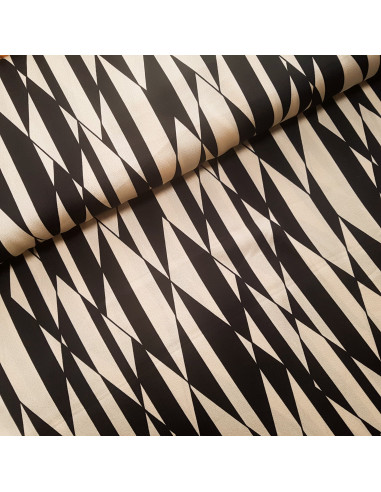 Tissu, Crêpe Graphique, Noir et Beige, Laize 145 cm, 100% Polyester