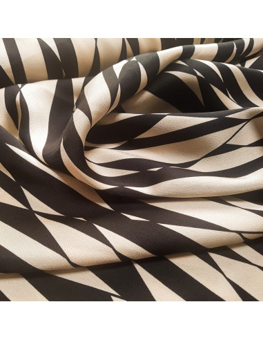 Tissu, Crêpe Graphique, Noir et Beige, Laize 145 cm, 100% Polyester