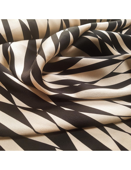 Tissu, Crêpe Graphique, Noir et Beige, Laize 145 cm, 100% Polyester