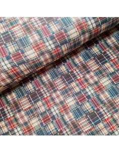 Tissu, Double Gaze Carreaux, Bleu et Rouge, Laize 135 cm, 100% Coton 162g/ml