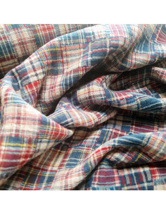 Tissu, Double Gaze Carreaux, Bleu et Rouge, Laize 135 cm, 100% Coton 162g/ml 2
