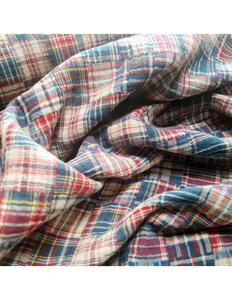 Tissu, Double Gaze Carreaux, Bleu et Rouge, Laize 135 cm, 100% Coton 162g/ml