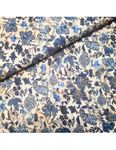 Viscose piquée, fleurs bleues
