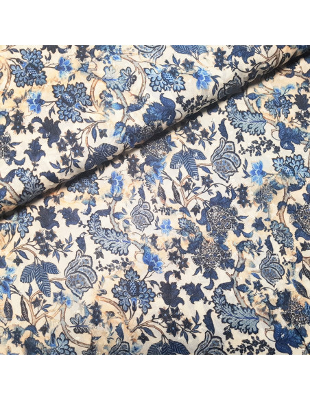 Viscose piquée, fleurs bleues
