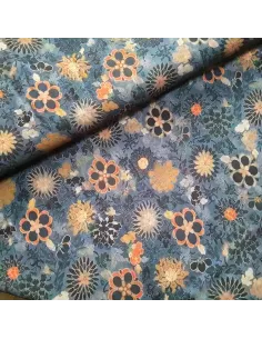 Tissu, Viscose Fleurie, Marine, Laize 140 cm, 100% Viscose 154g/m²