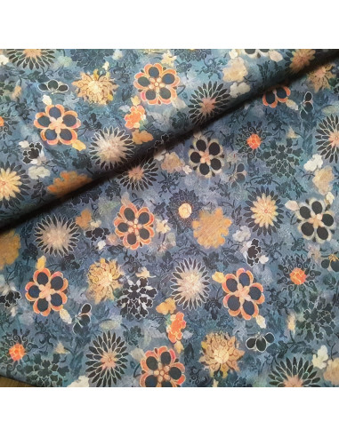 Tissu, Viscose Fleurie, Marine, Laize 140 cm, 100% Viscose 154g/m²