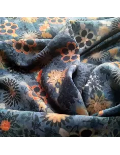 Tissu, Viscose Fleurie, Marine, Laize 140 cm, 100% Viscose 154g/m² 2