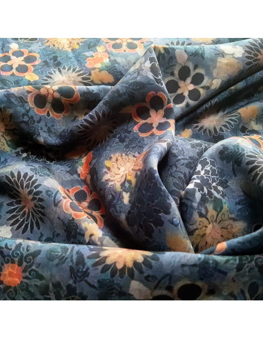 Tissu, Viscose Fleurie, Marine, Laize 140 cm, 100% Viscose 154g/m²