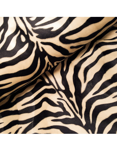 Tissu, Imitation Peau de Zèbre, Noir & Blanc, Laize 150 cm, 100% Polyester