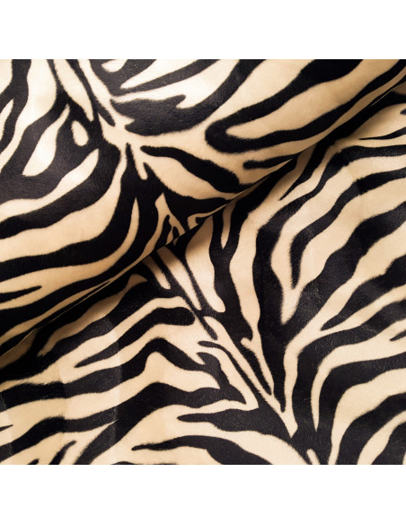 Tissu, Imitation Peau de Zèbre, Noir & Blanc, Laize 150 cm, 100% Polyester
