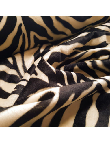 Tissu, Imitation Peau de Zèbre, Noir & Blanc, Laize 150 cm, 100% Polyester