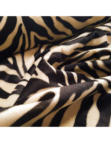 Tissu, Imitation Peau de Zèbre, Noir & Blanc, Laize 150 cm, 100% Polyester