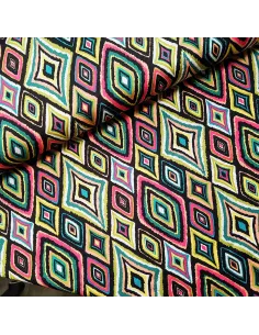 Tissu, Crêpe Léger Imprimé, Losanges Multicolores, Laize 145 cm, 100% Polyester