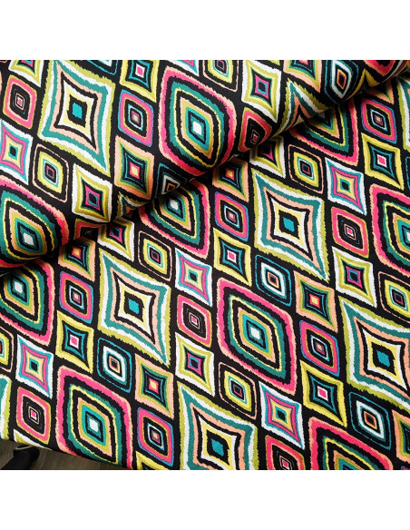Tissu, Crêpe Léger Imprimé, Losanges Multicolores, Laize 145 cm, 100% Polyester