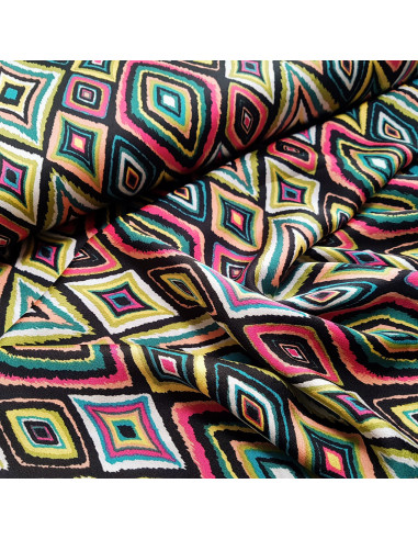 Tissu, Crêpe Léger Imprimé, Losanges Multicolores, Laize 145 cm, 100% Polyester