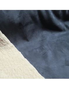 Tissu, Lainage Mouton Retourné, Bleu Jean & Écru, Laize 145 cm, 92% Polyester 8% Élasthanne